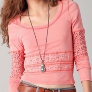 Free People We The Free Peach Semi-Crop Top Eyelet